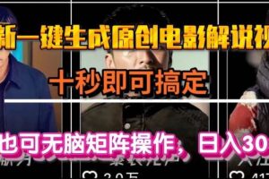 (15196期)一键生成原创电影解说视频,十秒即可搞定, 小白无脑矩阵操作,日入3000+